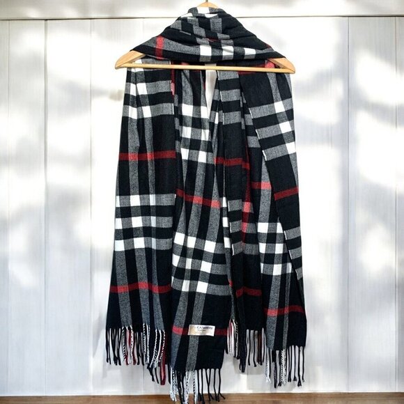 Royal Rossi 100% Cashmere Plaid Scarf With Fringe - Made In Inner Mongolia 38x29 - Picture 5 of 6